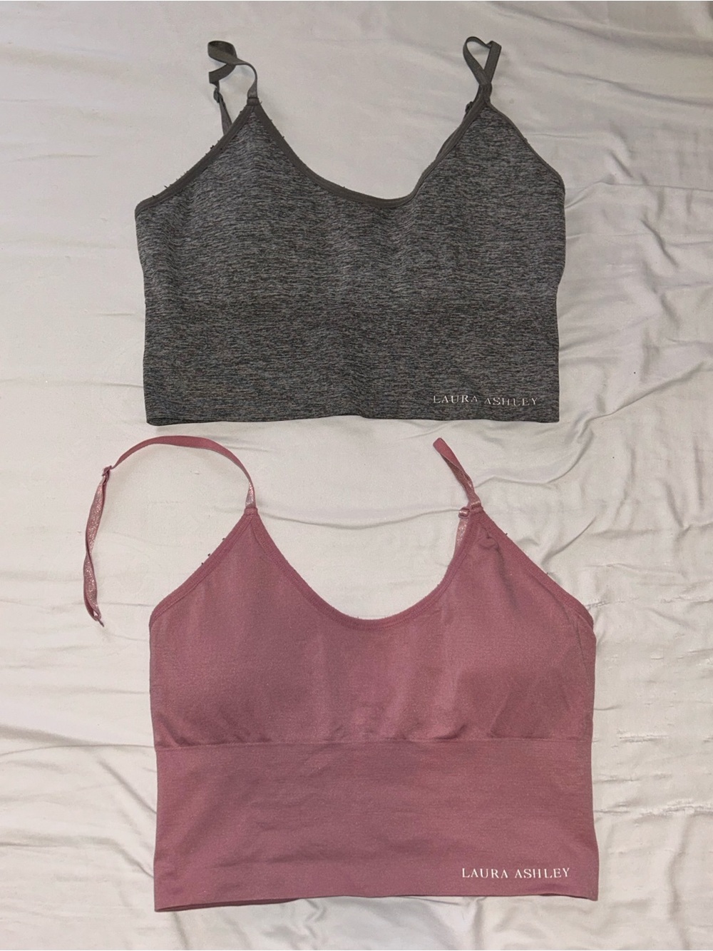 TWO pink gray sports bra tops